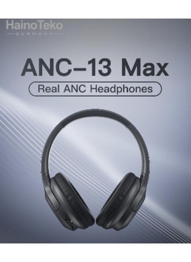 ANC-13 MAX Active Noise Cancellation Bluetooth Headphones with High-Quality Sound – Stylish & Comfortable Black Wireless Head phones for Music and Sports.