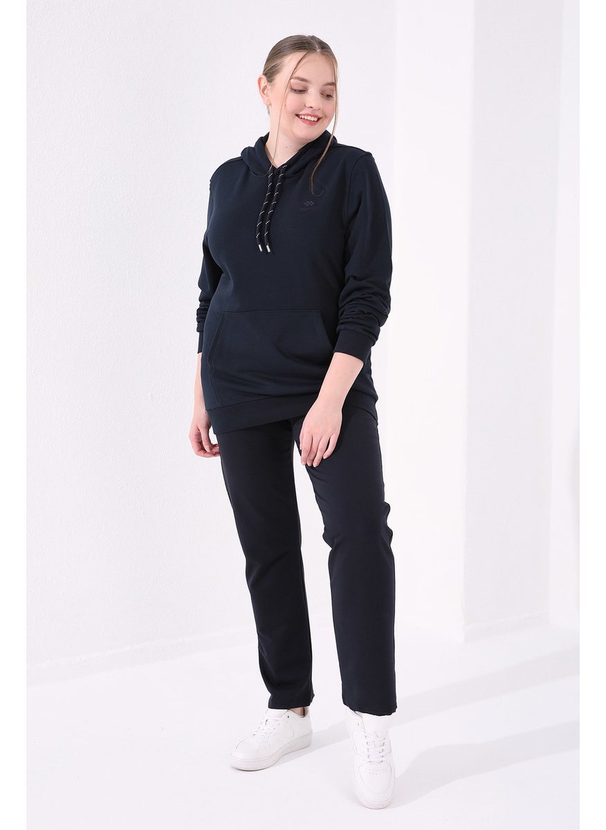 Navy Blue Women's Pocket Comfortable Form Classic Leg Plus Size Tracksuit Bottom-94014