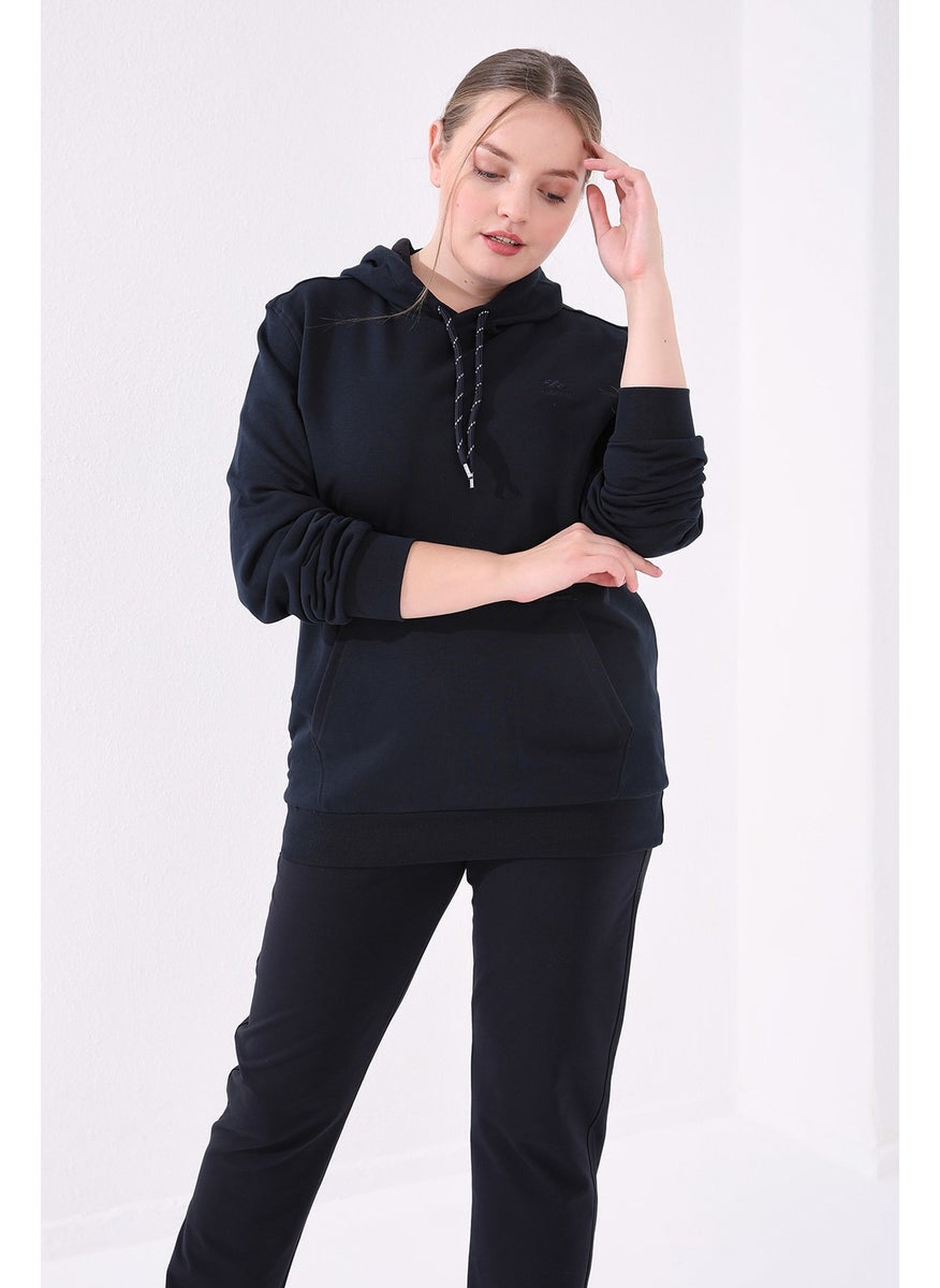 Navy Blue Women's Pocket Comfortable Form Classic Leg Plus Size Tracksuit Bottom-94014
