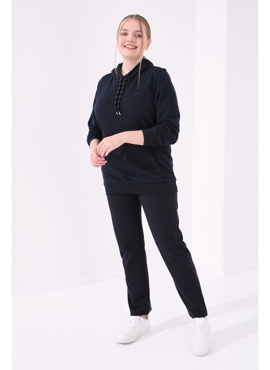 Navy Blue Women's Pocket Comfortable Form Classic Leg Plus Size Tracksuit Bottom-94014
