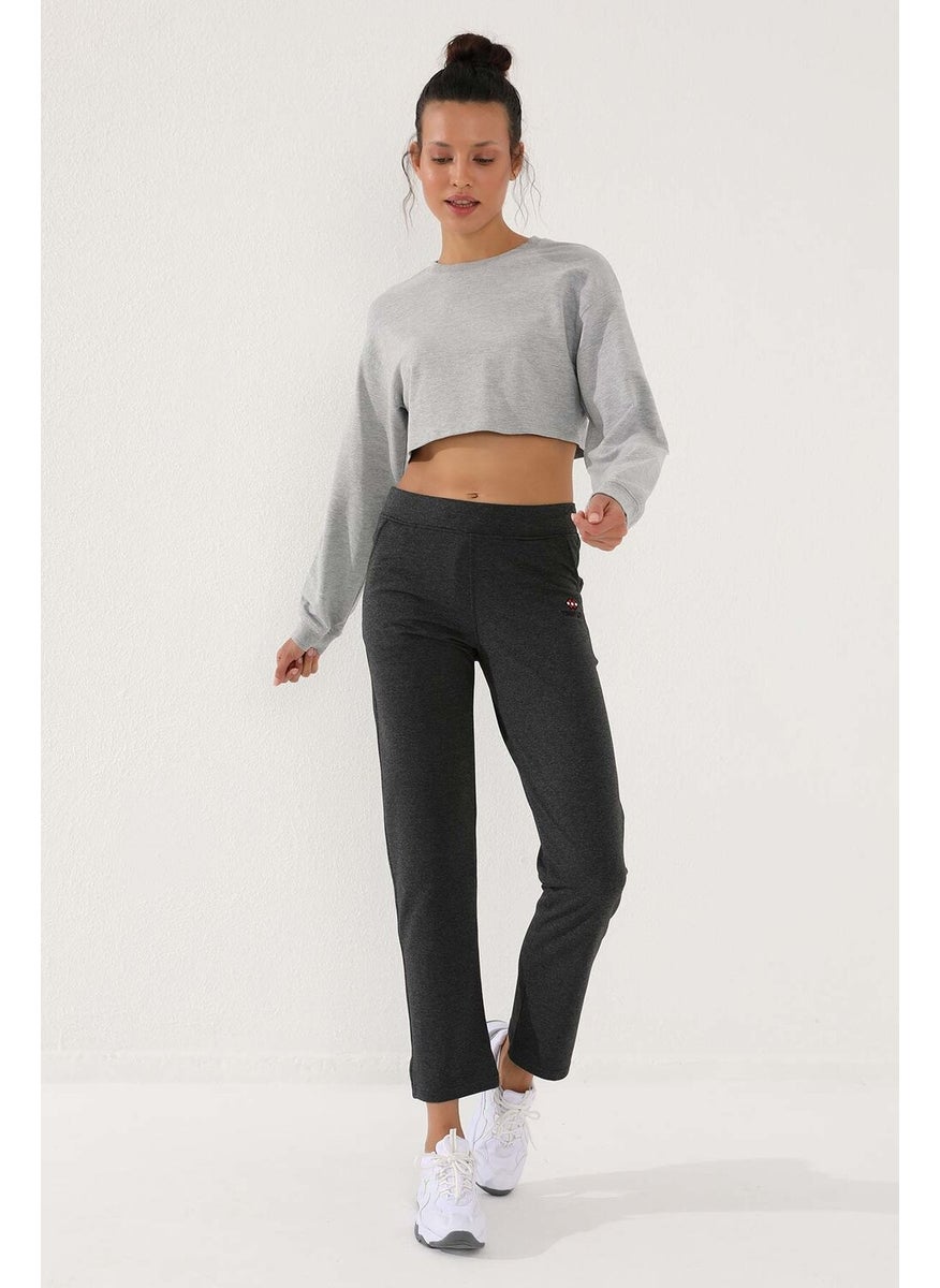 Anthracite Melange Women's High Waist Pocket Slim Fit Classic Leg Tracksuit Bottom - 94185