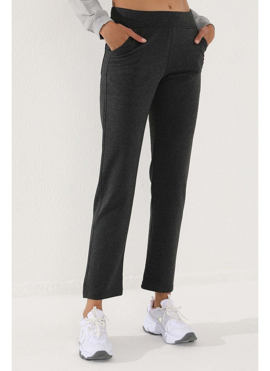Anthracite Melange Women's High Waist Pocket Slim Fit Classic Leg Tracksuit Bottom - 94185