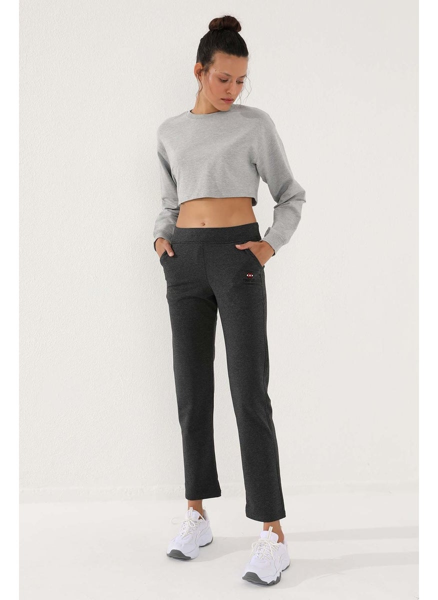 Anthracite Melange Women's High Waist Pocket Slim Fit Classic Leg Tracksuit Bottom - 94185