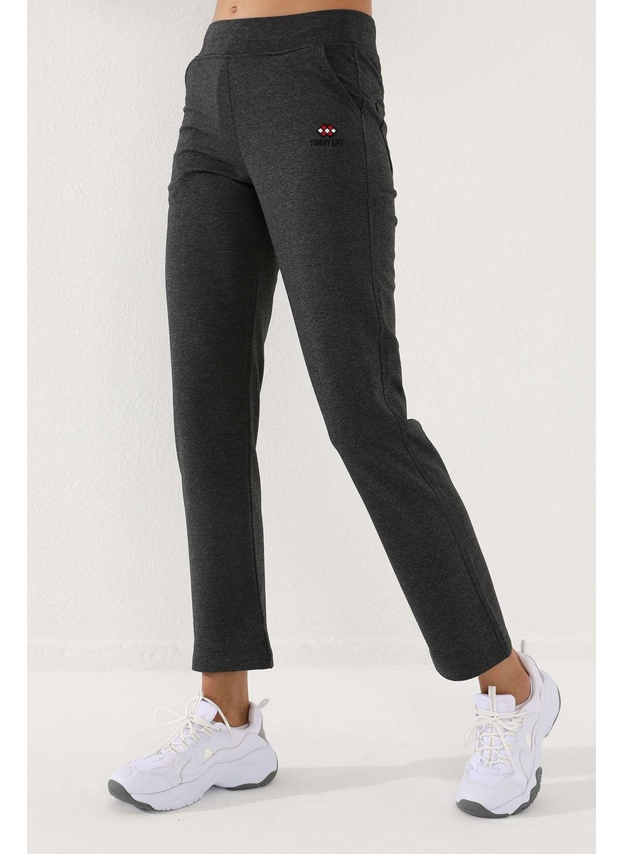 Anthracite Melange Women's High Waist Pocket Slim Fit Classic Leg Tracksuit Bottom - 94185