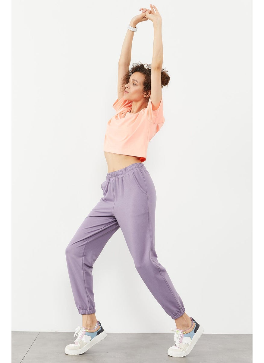 Purple Women's Pocket High Waist Comfortable Elastic Leg Tracksuit Bottom - 94583