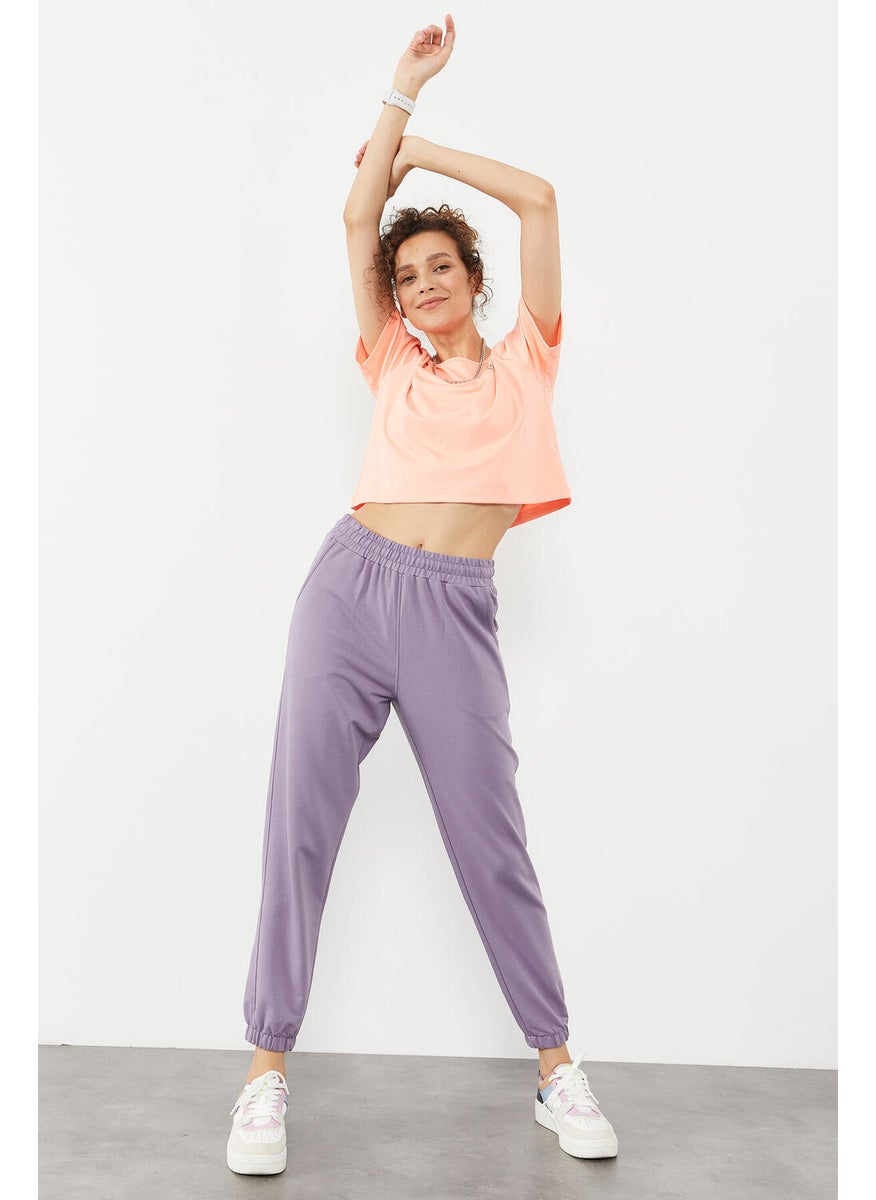 Purple Women's Pocket High Waist Comfortable Elastic Leg Tracksuit Bottom - 94583