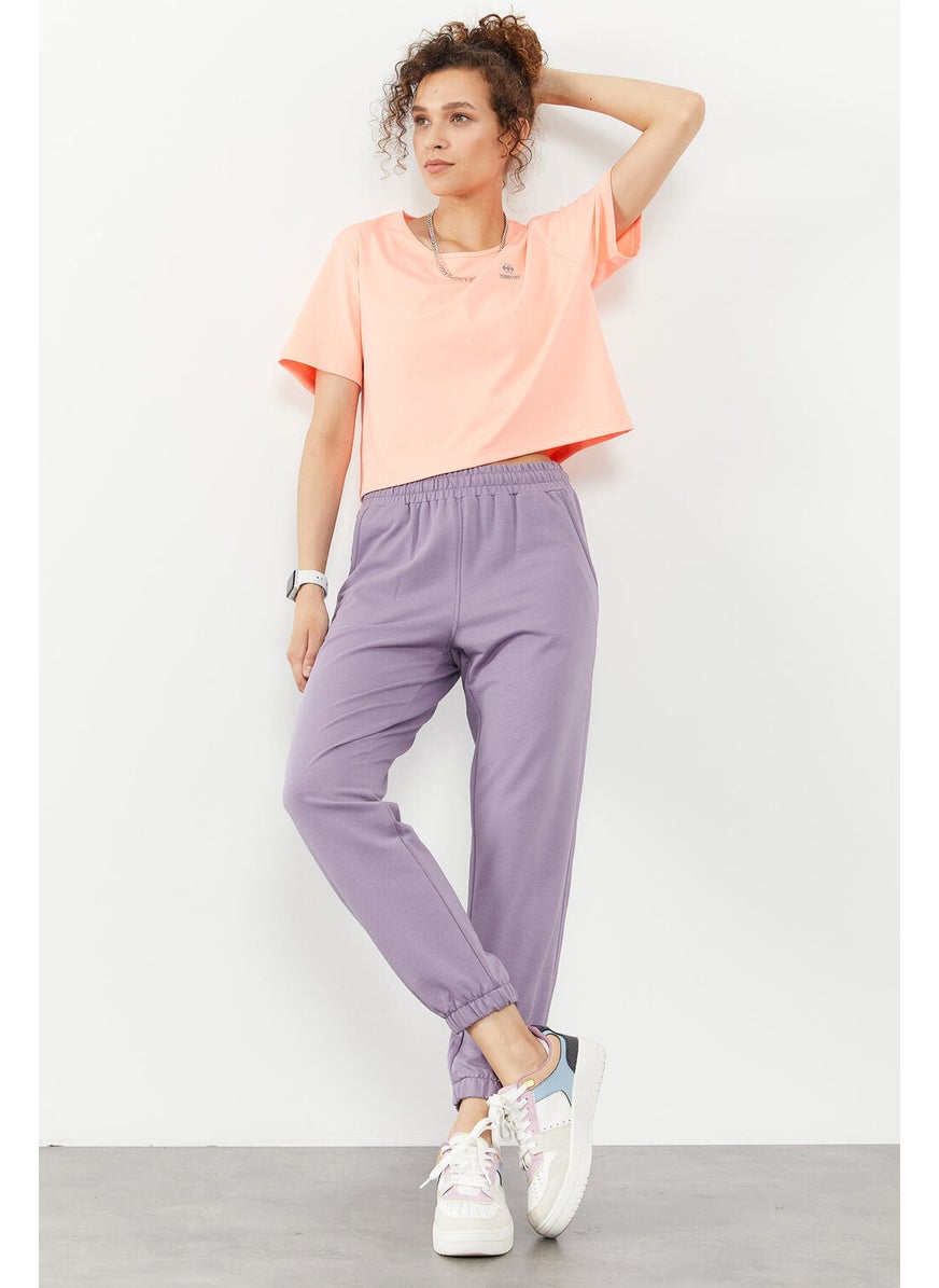 Purple Women's Pocket High Waist Comfortable Elastic Leg Tracksuit Bottom - 94583