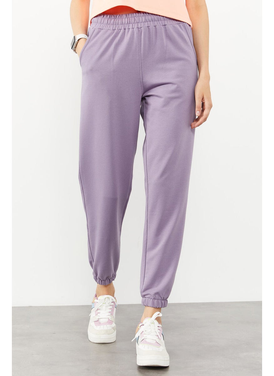 Purple Women's Pocket High Waist Comfortable Elastic Leg Tracksuit Bottom - 94583