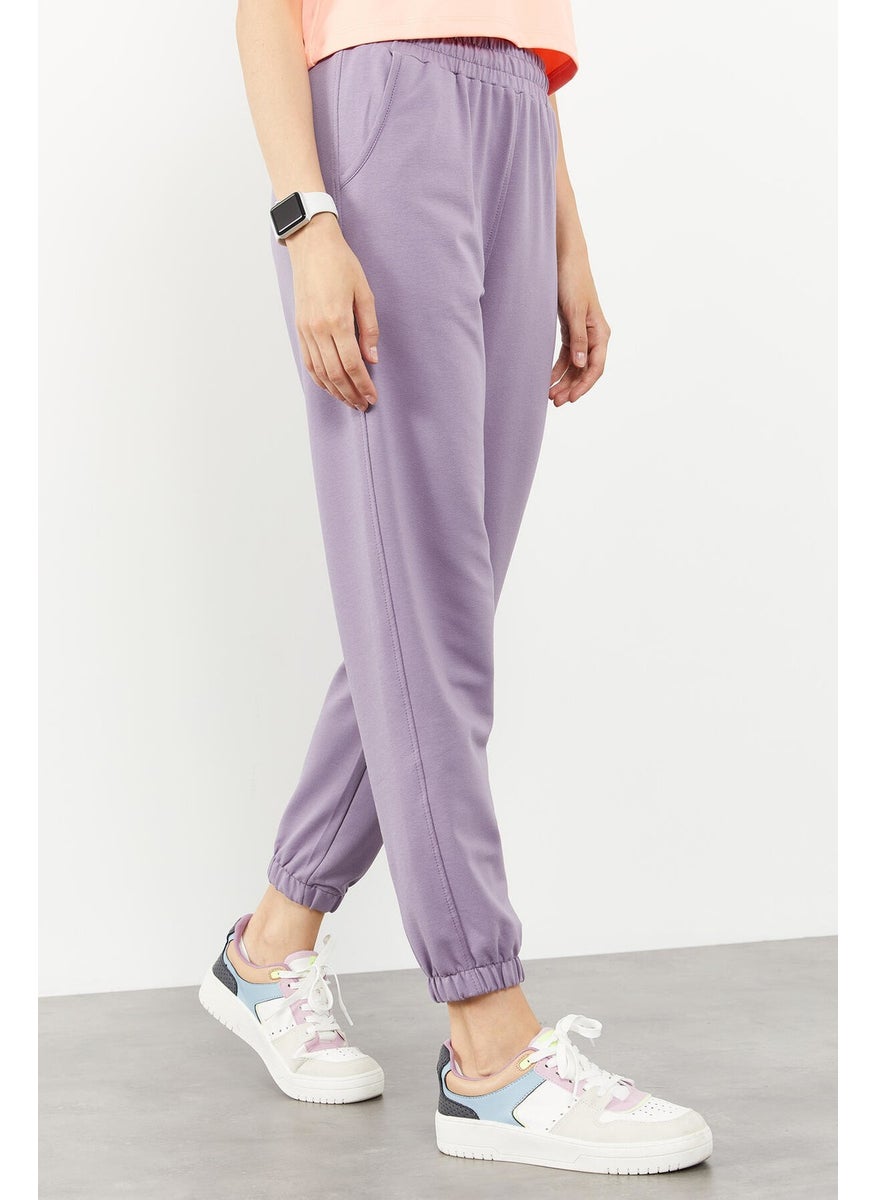 Purple Women's Pocket High Waist Comfortable Elastic Leg Tracksuit Bottom - 94583