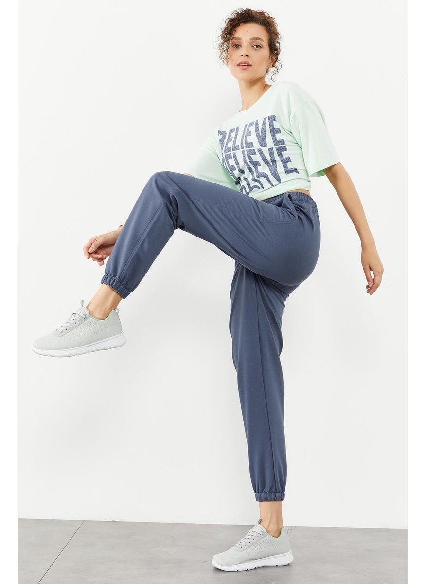 Petrol Pocket High Waist Comfortable Form Elastic Leg Women's Tracksuit Bottom - 94583