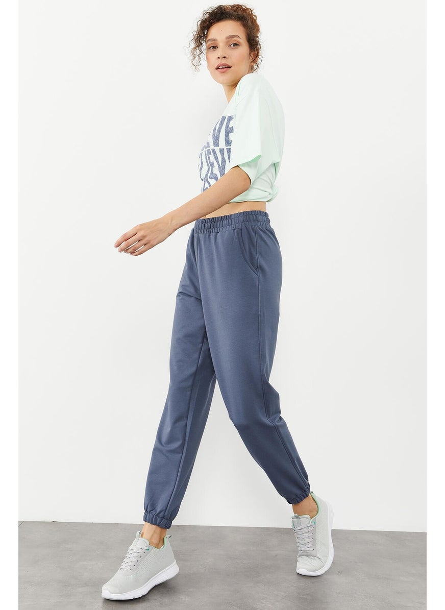 Petrol Pocket High Waist Comfortable Form Elastic Leg Women's Tracksuit Bottom - 94583