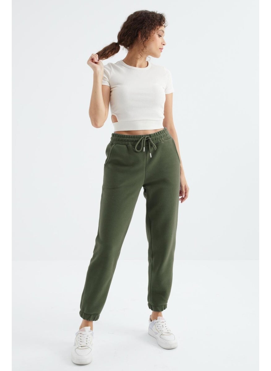 Çağla High Waist Basic Laced Jogger Fleece Women's Tracksuit Bottom - 94622