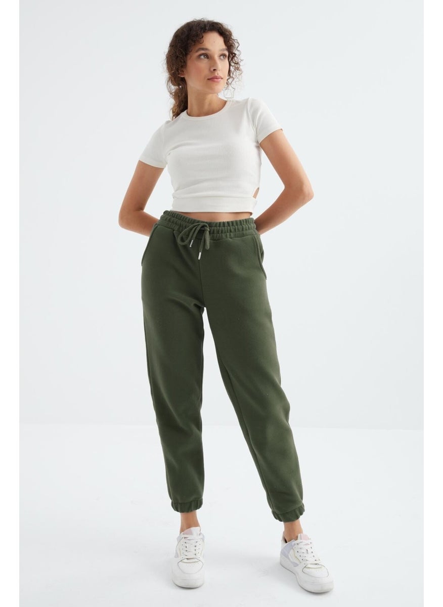 Çağla High Waist Basic Laced Jogger Fleece Women's Tracksuit Bottom - 94622