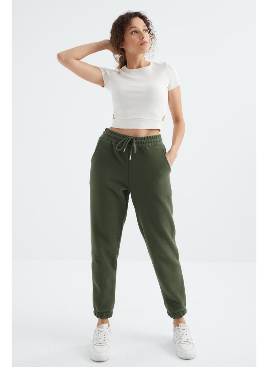 Çağla High Waist Basic Laced Jogger Fleece Women's Tracksuit Bottom - 94622