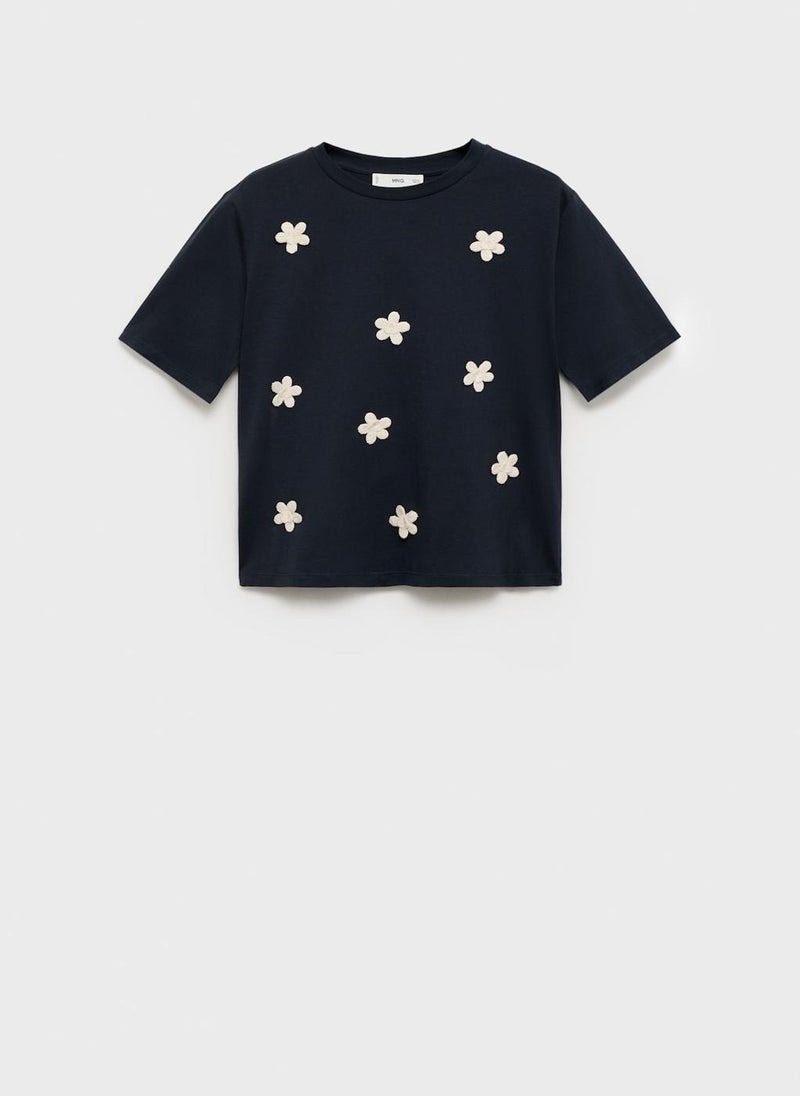 Short-Sleeved T-Shirt With Flower Appliqué