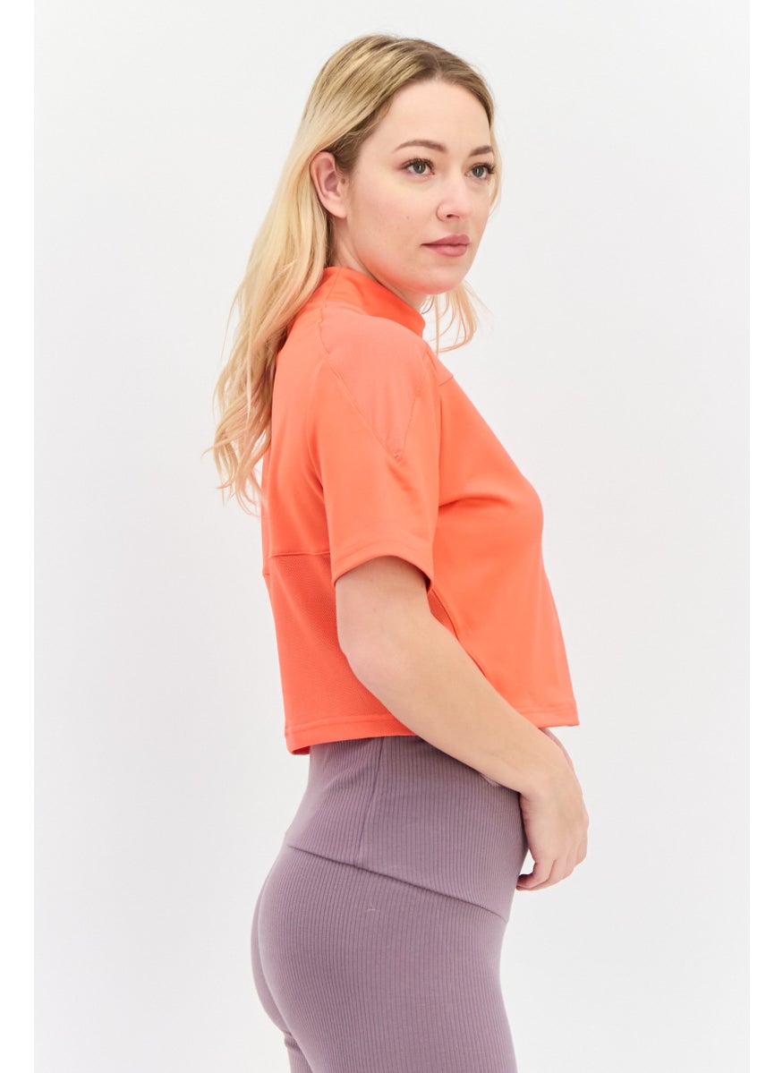Women Sportswear Fit Short Sleeve Outdoor Top, Orange