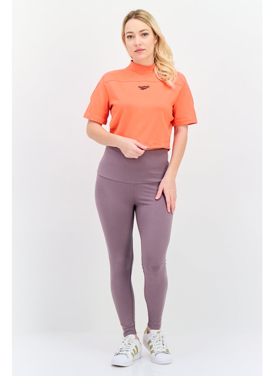 Women Sportswear Fit Short Sleeve Outdoor Top, Orange
