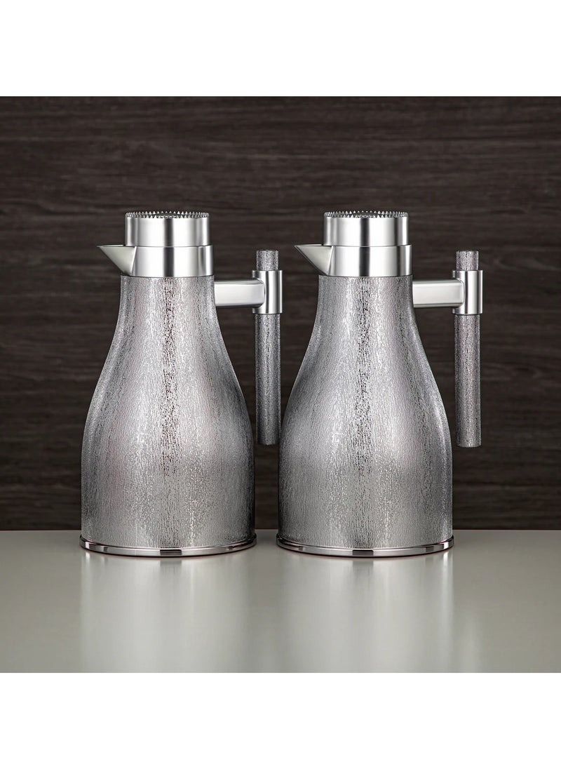Vacuum Flask Set ABS Push Button 1L + 1L Silver & Matt Silver Elegant Serving