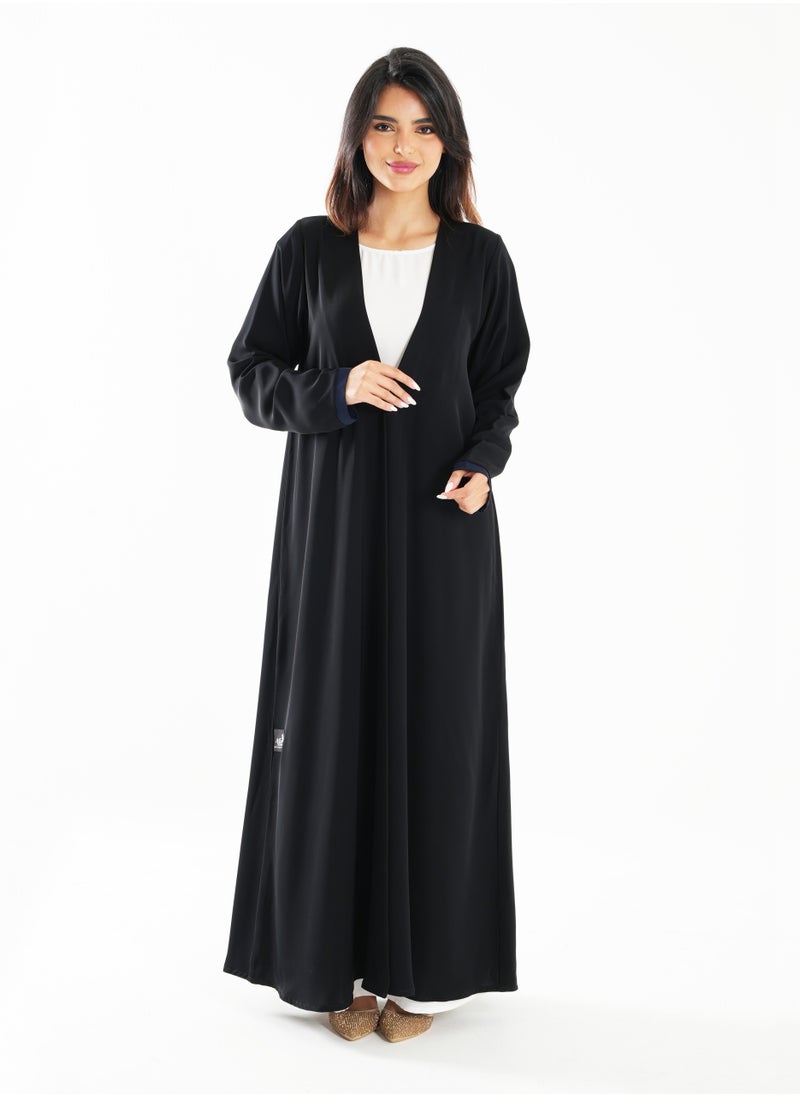 Black Abaya with Sophisticated Back Embroidery Blue-Accented