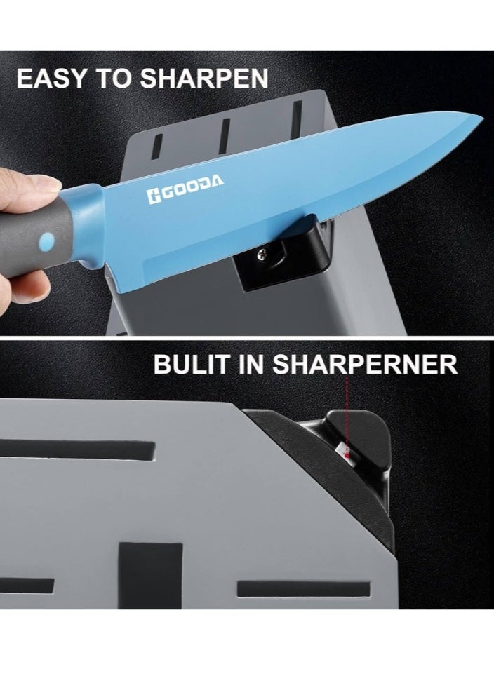 GOODA 11-Piece High Carbon Stainless Steel Knife Set With Built-In Sharpener