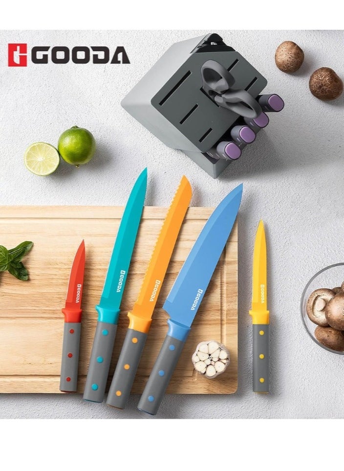 GOODA 11-Piece High Carbon Stainless Steel Knife Set With Built-In Sharpener