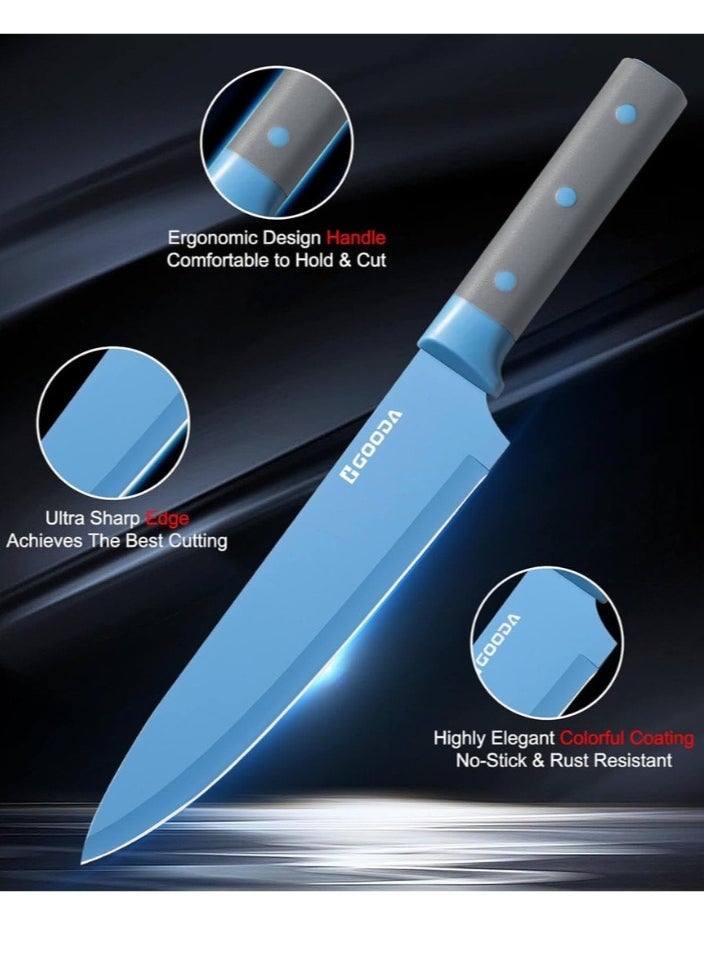 GOODA 11-Piece High Carbon Stainless Steel Knife Set With Built-In Sharpener