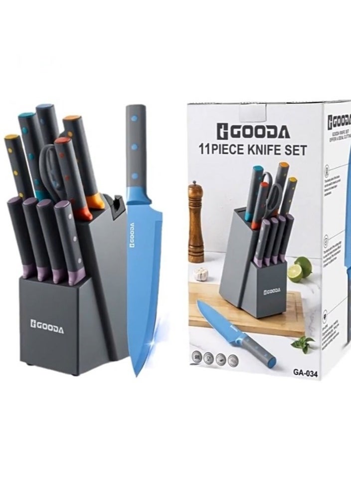GOODA 11-Piece High Carbon Stainless Steel Knife Set With Built-In Sharpener