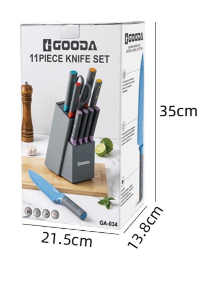 GOODA 11-Piece High Carbon Stainless Steel Knife Set With Built-In Sharpener