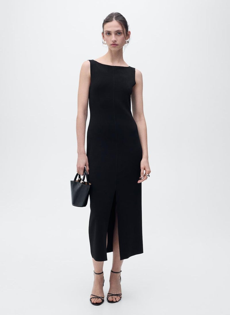 Boat-Neck Knitted Dress