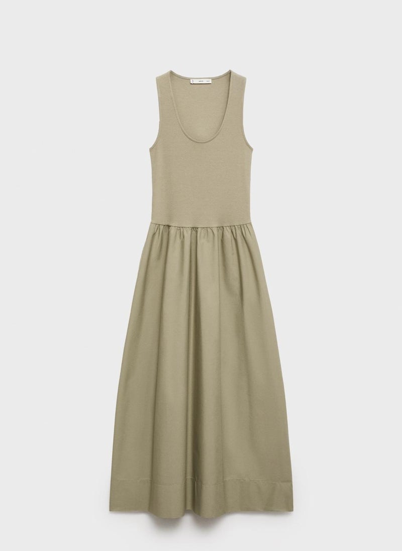 Flared Combined Fabric Dress