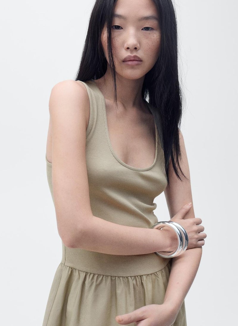 Flared Combined Fabric Dress
