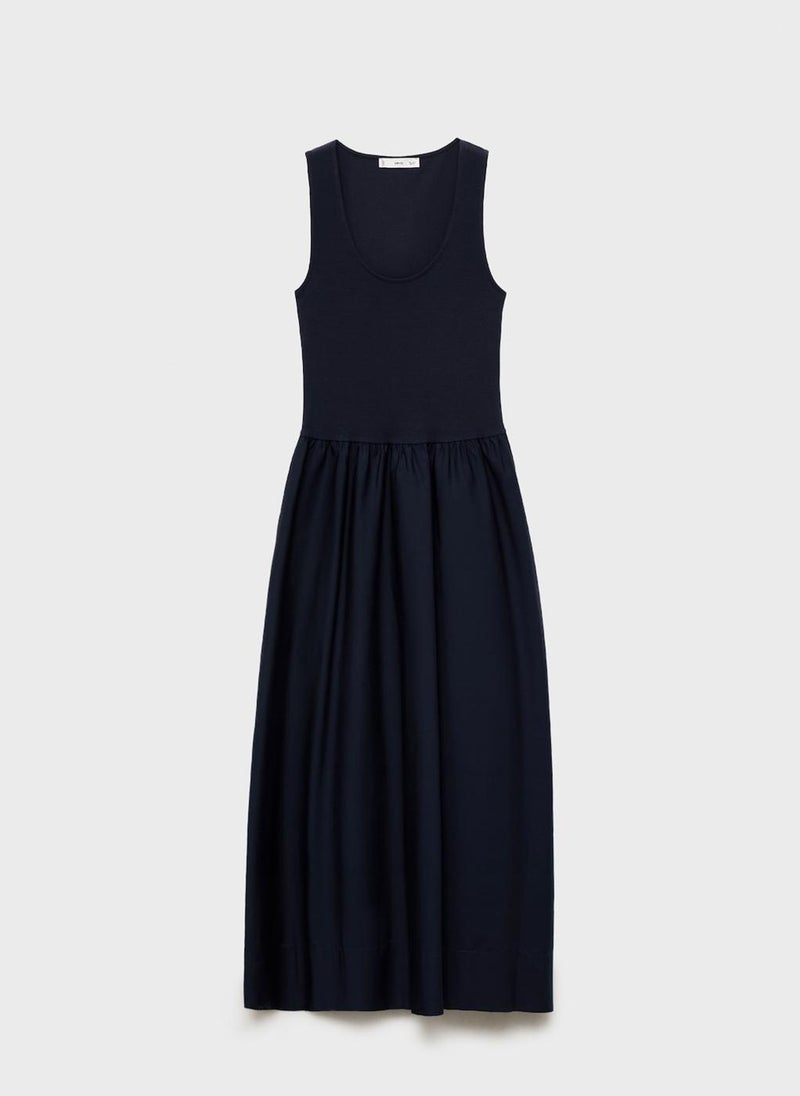 Flared In Combined Fabric Dress