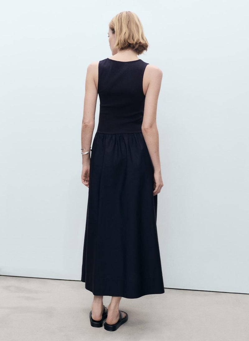Flared In Combined Fabric Dress