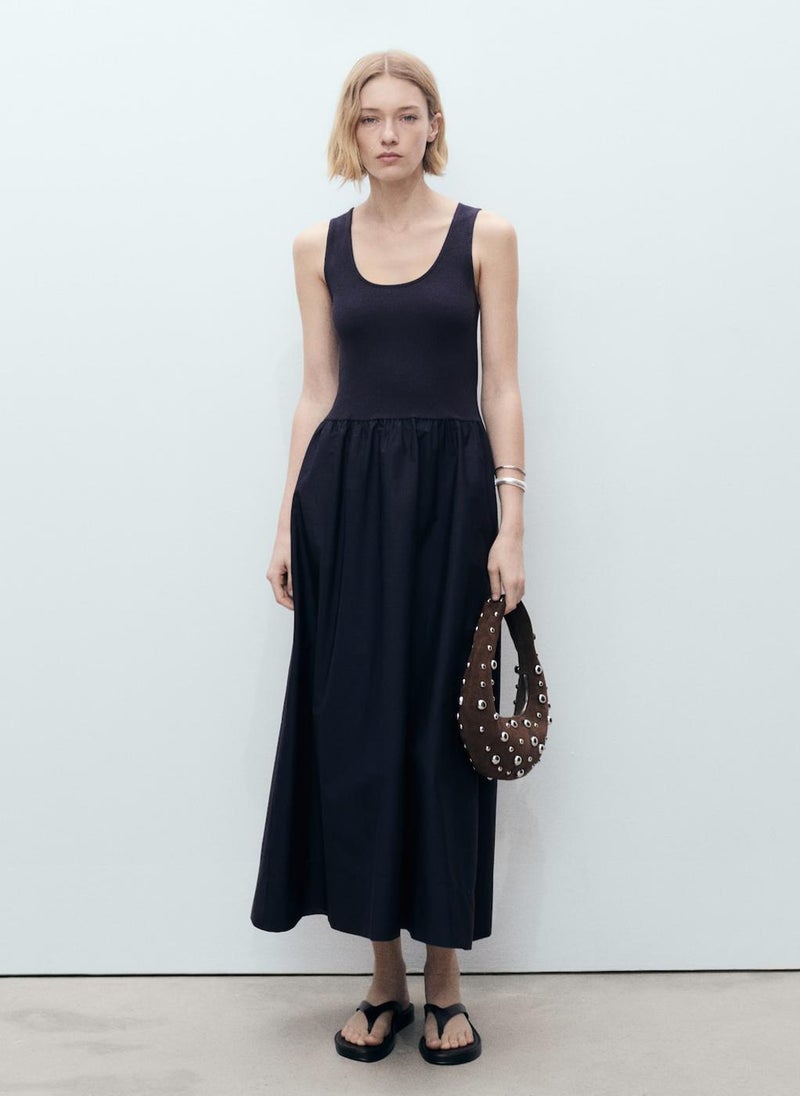 Flared In Combined Fabric Dress