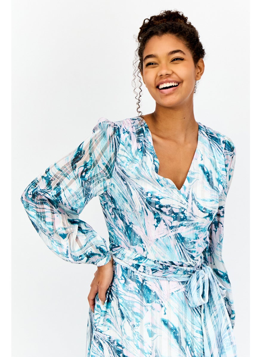 Women Marble Pattern Maxi A line Dress, Multcolor