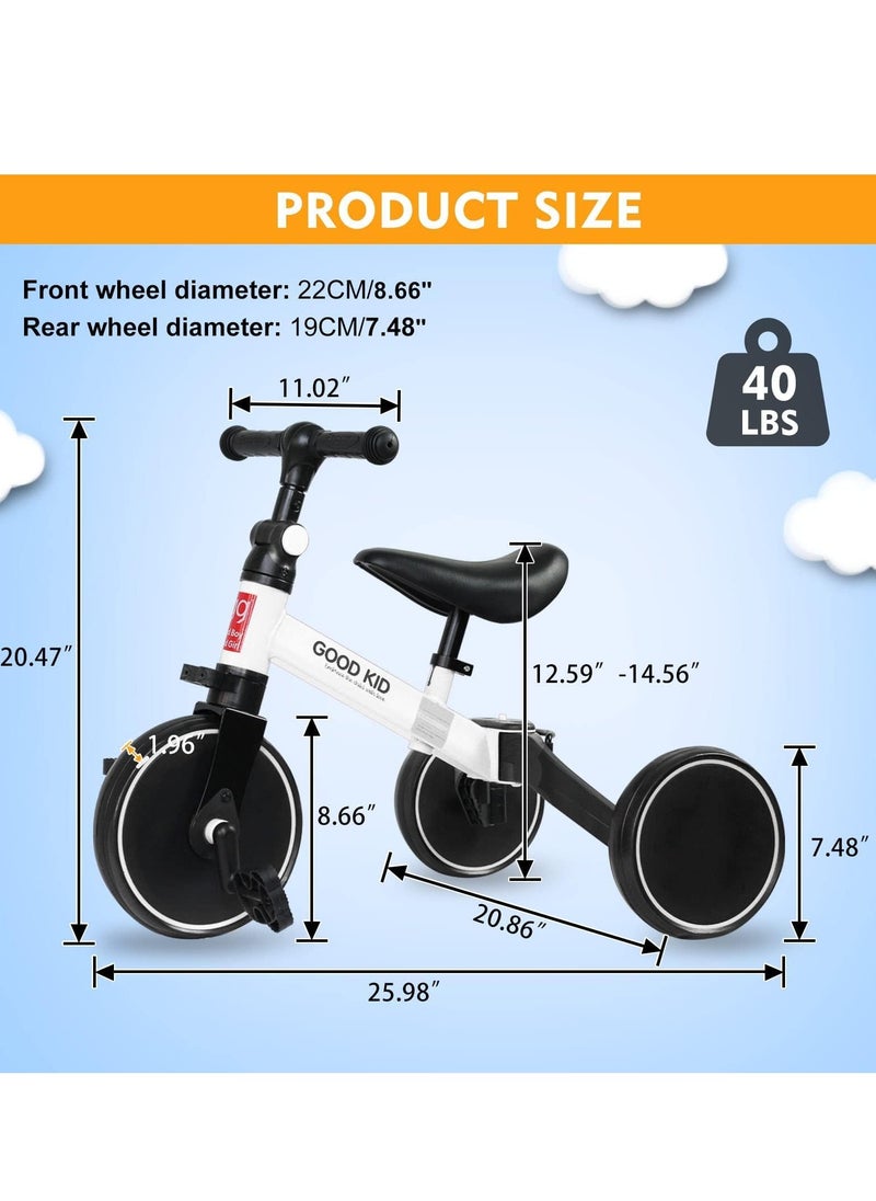 4-in-1 Kids Balance Bike & Tricycle for Toddlers Ages 1–4 Years – Convertible Baby Ride-On Toy with Adjustable Seat & Handlebar – Indoor & Outdoor Use – First Birthday Gift for Boys & Girls – Easy Assembly – White Color