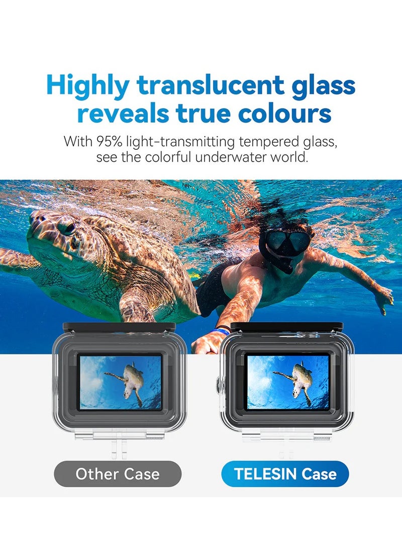 196FT/60M Waterproof Case for Go Pro Hero 13 Hero12 Hero11 Hero10 Hero 9 Black,Protective Underwater Diving Housing Hero 13/12/11/10/9 Black Action Camera Scuba Snorkeling Swimming Accessory