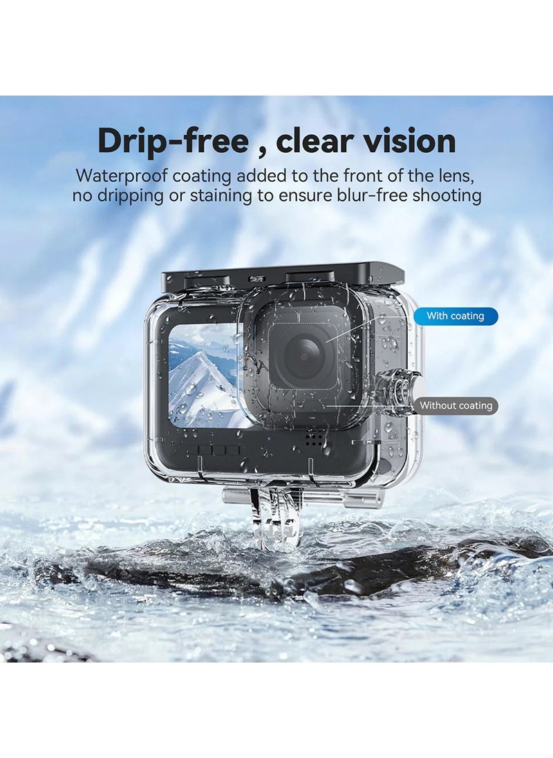 196FT/60M Waterproof Case for Go Pro Hero 13 Hero12 Hero11 Hero10 Hero 9 Black,Protective Underwater Diving Housing Hero 13/12/11/10/9 Black Action Camera Scuba Snorkeling Swimming Accessory