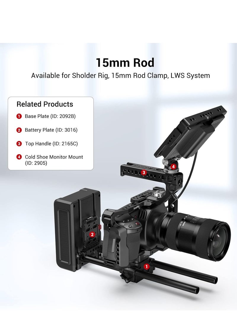 SMALLRIG Rods Set 1659, 2x15mm Aluminum Rods 20/30cm, 2xM12 Rod Connectors, Wide Compatibility with Camera Accessories, Black