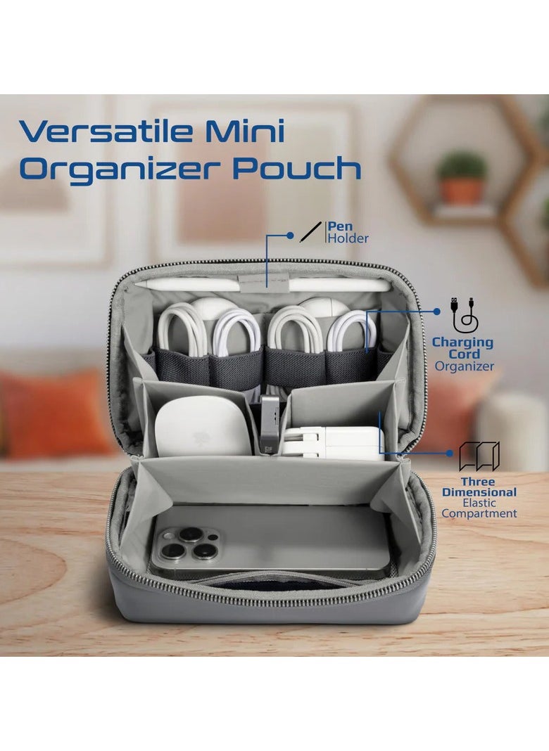 Compact Tech Essential Organizer Pouch Bag with Multiple Compartments - silver