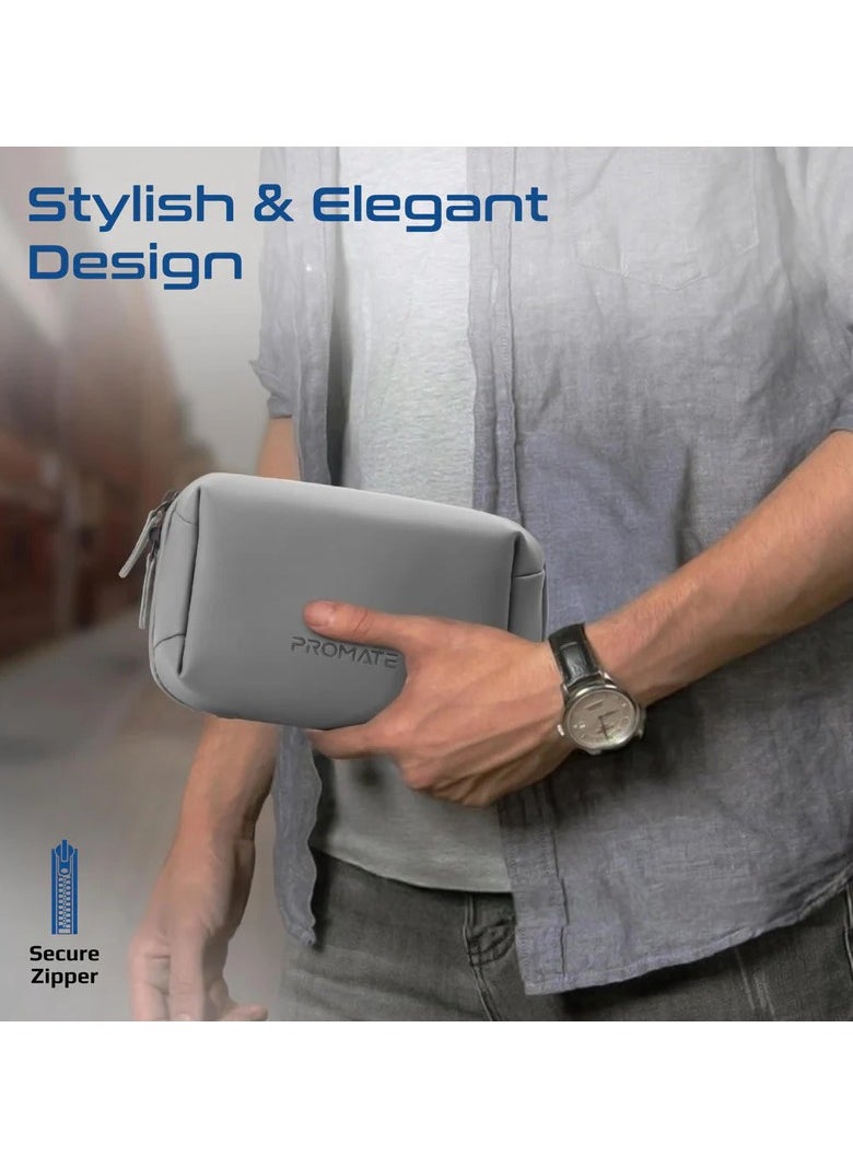 Compact Tech Essential Organizer Pouch Bag with Multiple Compartments - silver