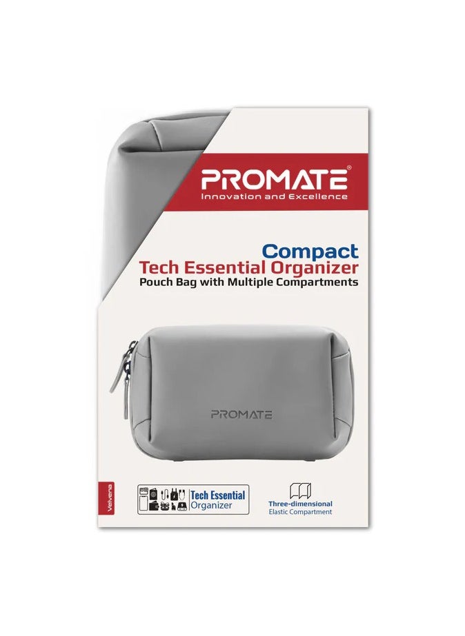 Compact Tech Essential Organizer Pouch Bag with Multiple Compartments - silver