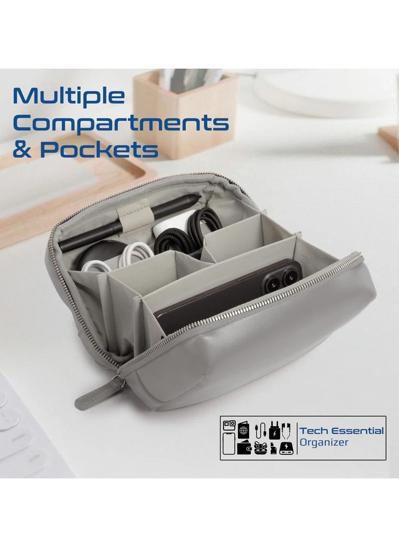 Compact Tech Essential Organizer Pouch Bag with Multiple Compartments - silver