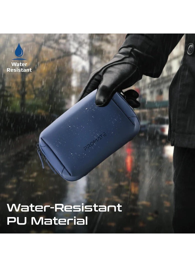 Compact Tech Essential Organizer Pouch Bag with Multiple Compartments - blue