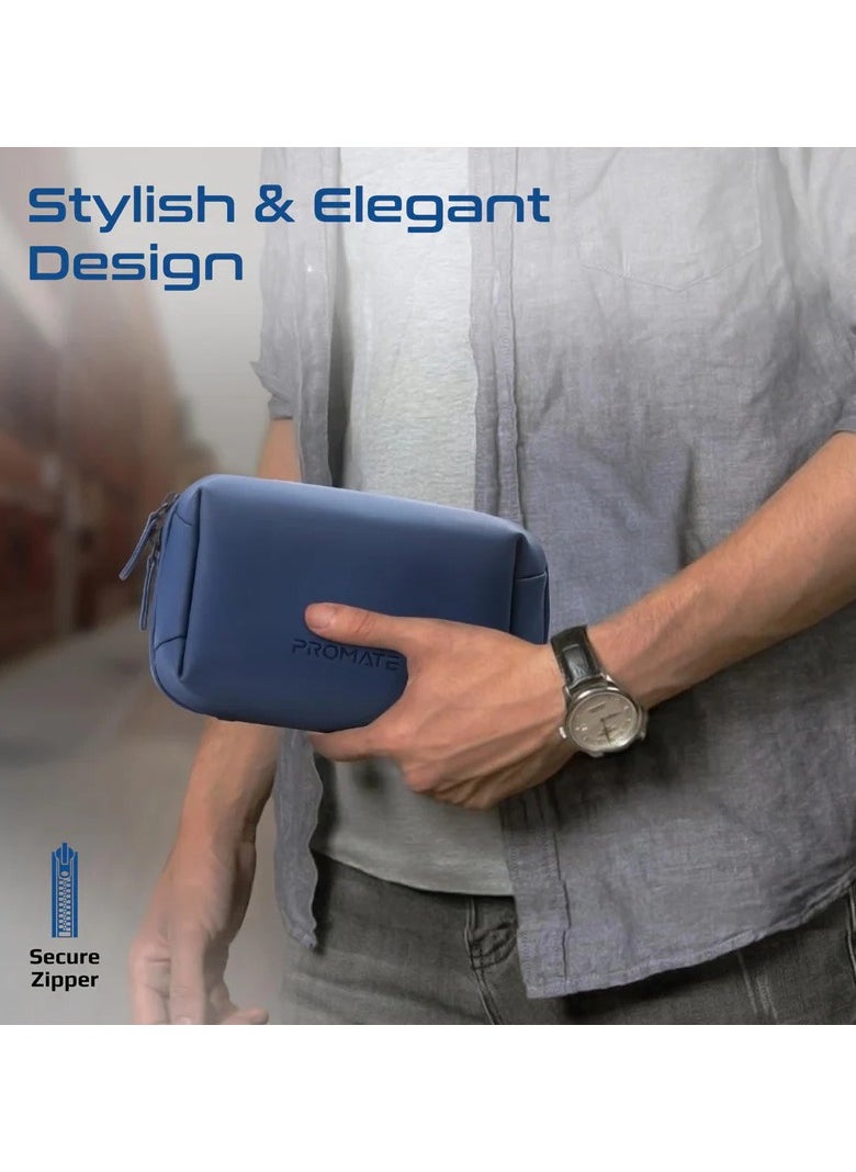 Compact Tech Essential Organizer Pouch Bag with Multiple Compartments - blue