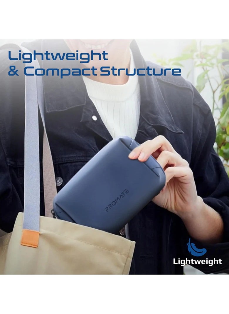 Compact Tech Essential Organizer Pouch Bag with Multiple Compartments - blue