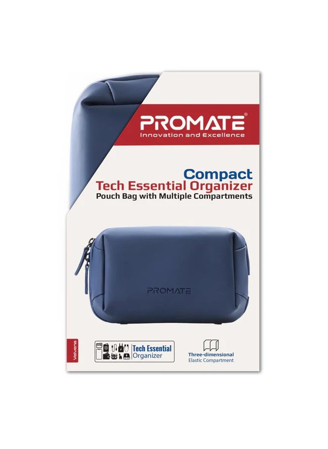 Compact Tech Essential Organizer Pouch Bag with Multiple Compartments - blue