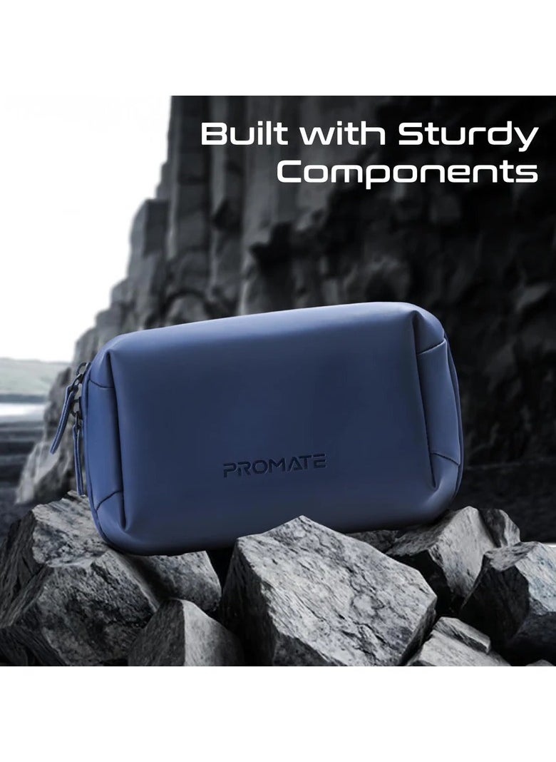 Compact Tech Essential Organizer Pouch Bag with Multiple Compartments - blue