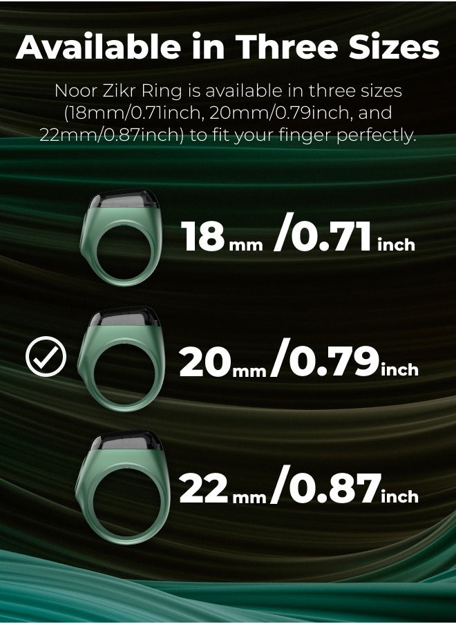 UMEOX iQIBLA Smart Zikr Ring Noor Green 20MM | 5 Prayer Time Reminders | Tasbih Smart Counter | 0.69-inch large screen | iQIBLA Social Life App(Points Redemption,Sleep,Heart Rate,Steps...) | Tracks 9999 counts | iQIBLA Service