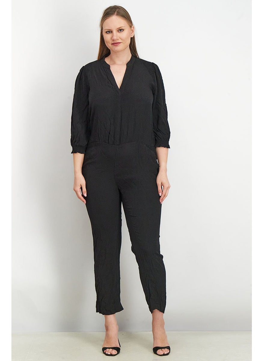 Women Textured Longsleeve Jumpsuit, Black